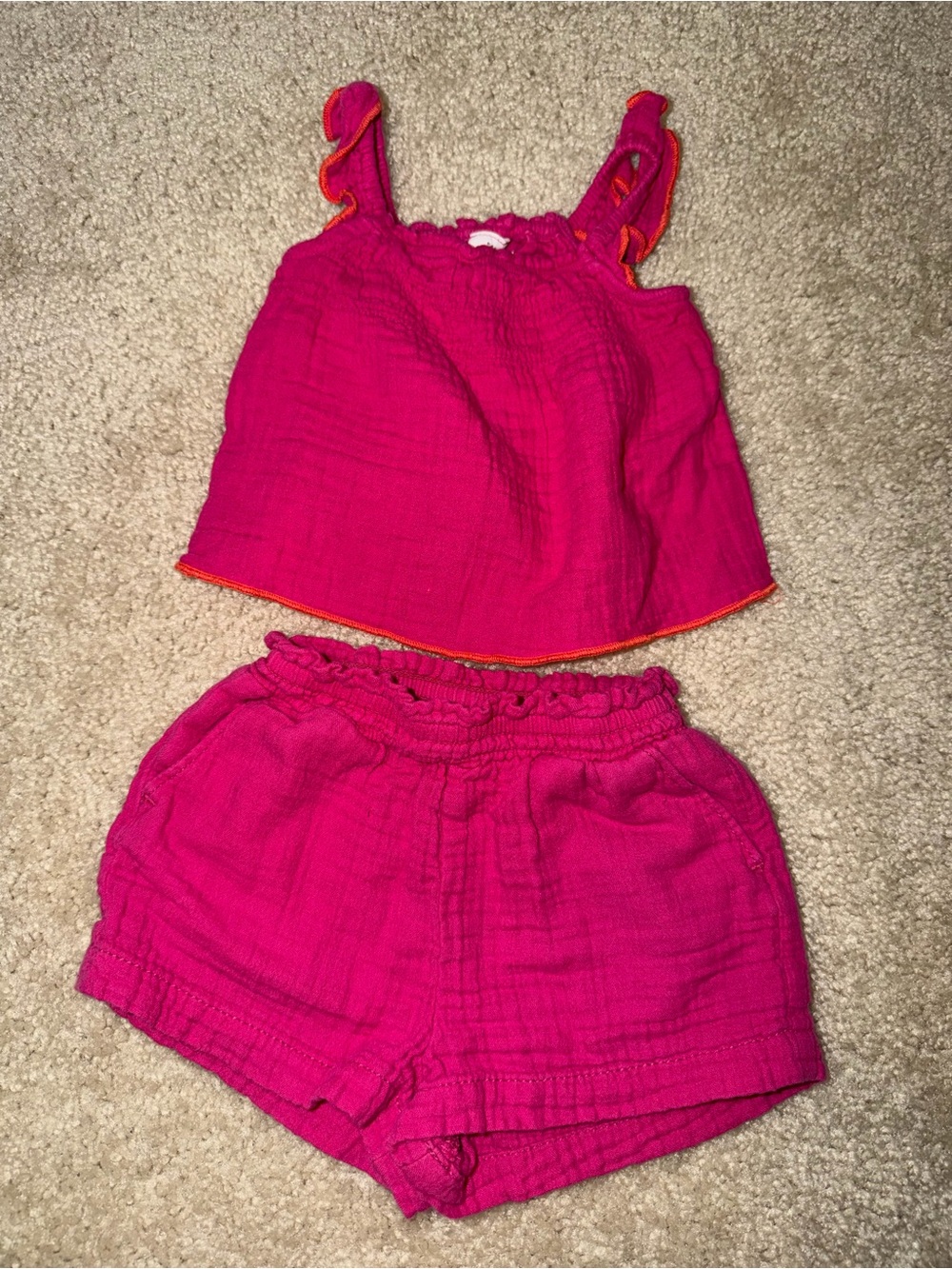 GAP Baby Bright Pink Ruffle Tank & Shorts Set